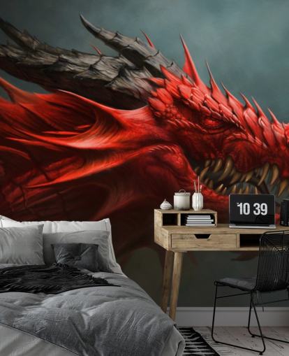 papier peint tête de dragon rouge