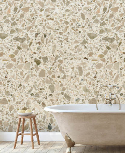 Creme plettet terrazzo tapet