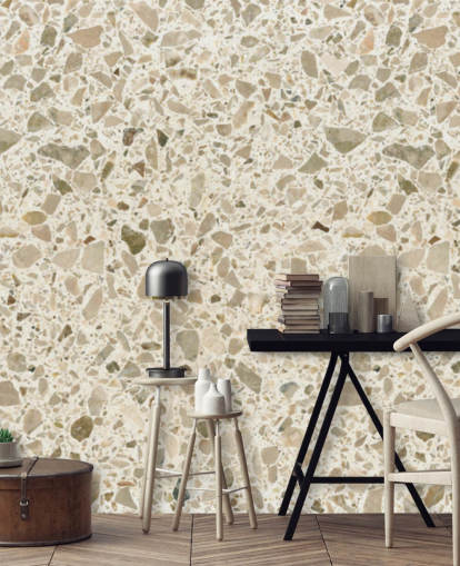 Crème gespikkeld terrazzo behang