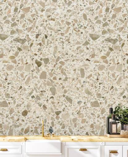Papel pintado de terrazo moteado crema