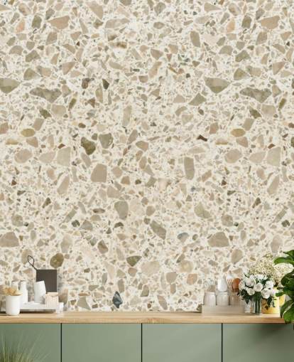 Papel pintado de terrazo moteado crema Papel pintado de terrazo moteado crema