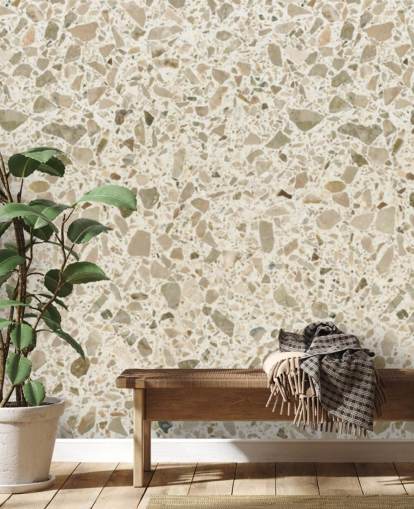 Papel pintado de terrazo moteado crema