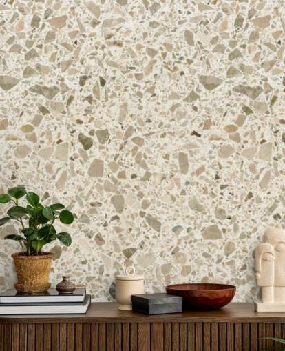 Creme plettet terrazzo tapet