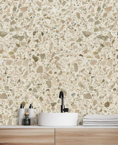 Crème gespikkeld terrazzo behang