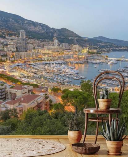 french sunset customizable wallpaper mural called Monaco Sunset Ariel View for home offices, bedrooms and more