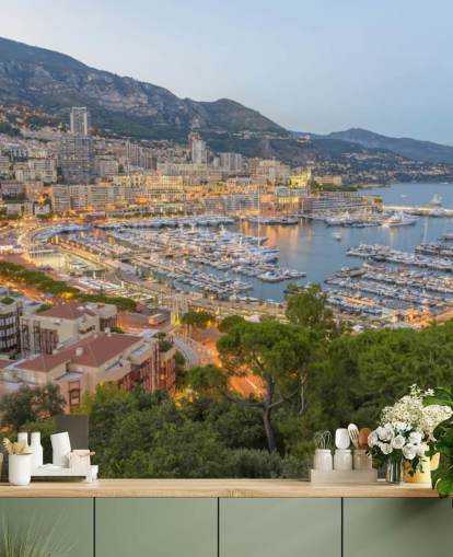 fransk solnedgang tilpassbart tapetmaleri kaldet Monaco Sunset Ariel View til hjemmekontorer, soveværelser og mere fransk solnedgang tilpassbart tapetmaleri kaldet Monaco Sunset Ariel View til hjemmekontorer, soveværelser og mere