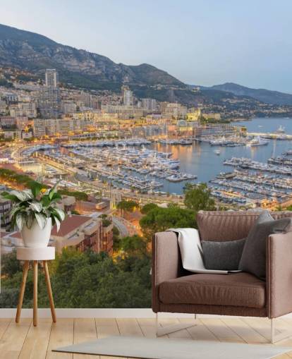 french sunset customizable wallpaper mural called Monaco Sunset Ariel View for home offices, bedrooms and more