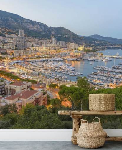 french sunset customizable wallpaper mural called Monaco Sunset Ariel View for home offices, bedrooms and more