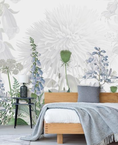 papel pintado ilustrado dedalera azul