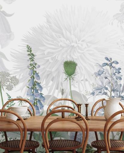 papel pintado ilustrado dedalera azul