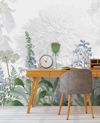 papel pintado ilustrado dedalera azul