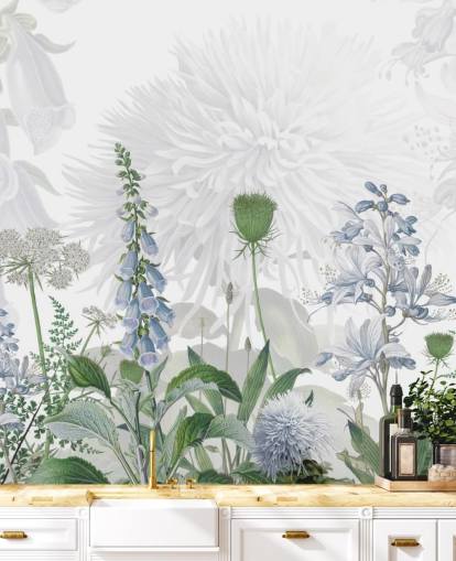 geïllustreerd blauw vingerhoedskruid behang