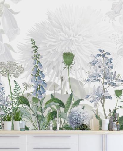 papier peint illustré bleu foxglove