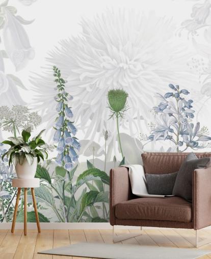 papel pintado ilustrado dedalera azul