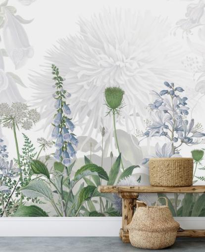 papier peint illustré bleu foxglove