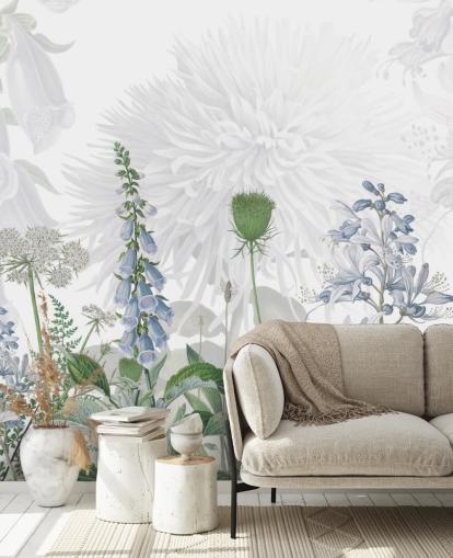 papier peint illustré bleu foxglove