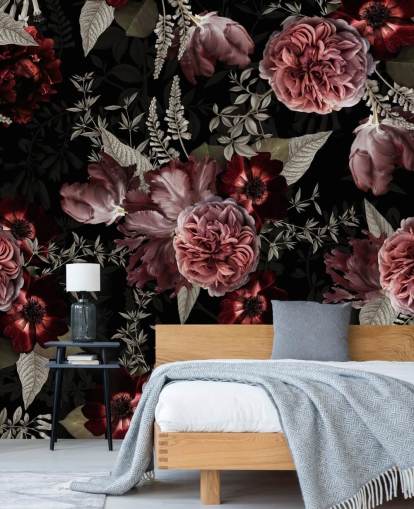 dark floral peony in pink wallpaper dark floral peony in pink wallpaper