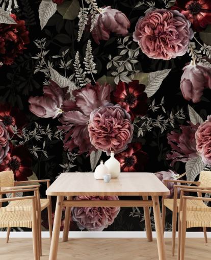 peônia floral escura em papel de parede rosa peônia floral escura em papel de parede rosa