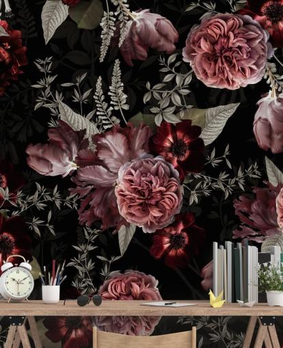 mørk floral peon i rosa tapet mørk floral peon i rosa tapet