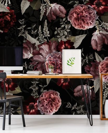 peônia floral escura em papel de parede rosa peônia floral escura em papel de parede rosa