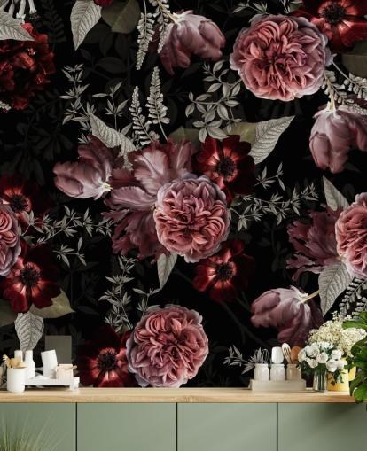 mørk floral peon i rosa tapet mørk floral peon i rosa tapet