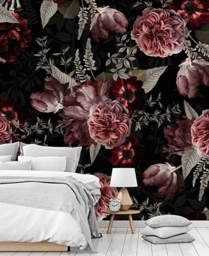 peonía floral oscura en papel pintado rosa peonía floral oscura en papel pintado rosa