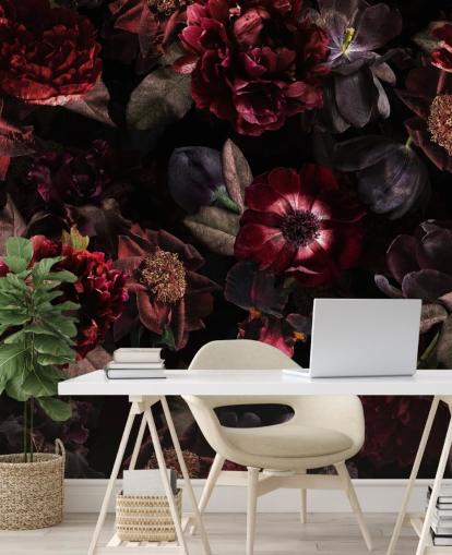 pink and purple dark floral wallpaper mural called Dark Bouquet by Uta Naumann for bedrooms and living rooms