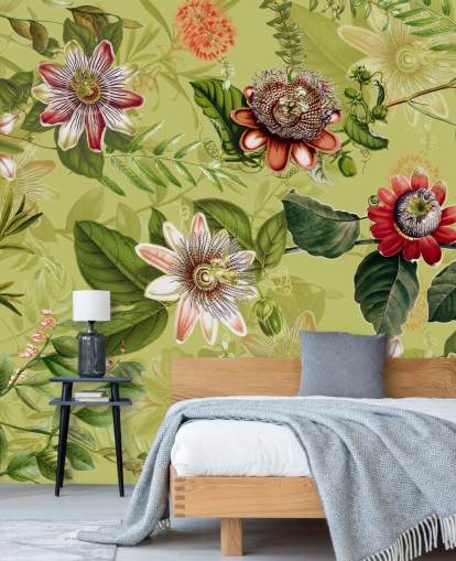 red flowers on green background wallpaper 