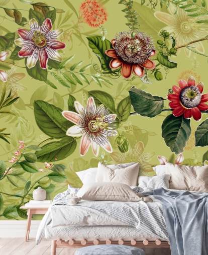 red flowers on green background wallpaper 