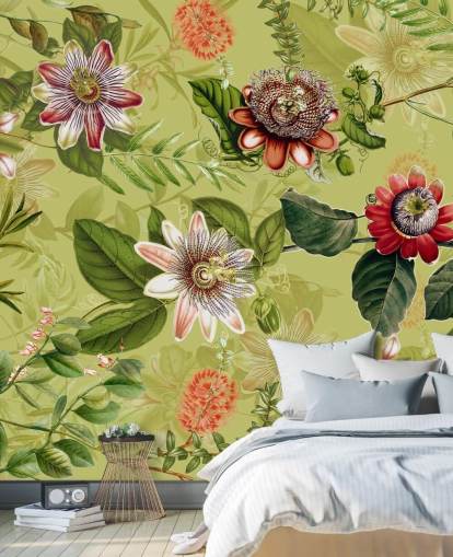 rode bloemen op groen achtergrondbehang 