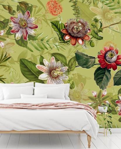 papel tapiz de flores rojas sobre fondo verde 