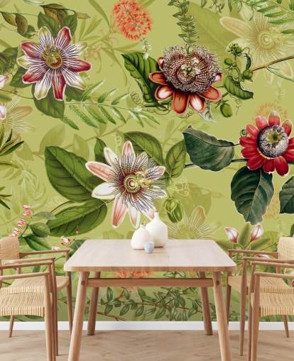 rode bloemen op groen achtergrondbehang rode bloemen op groen achtergrondbehang