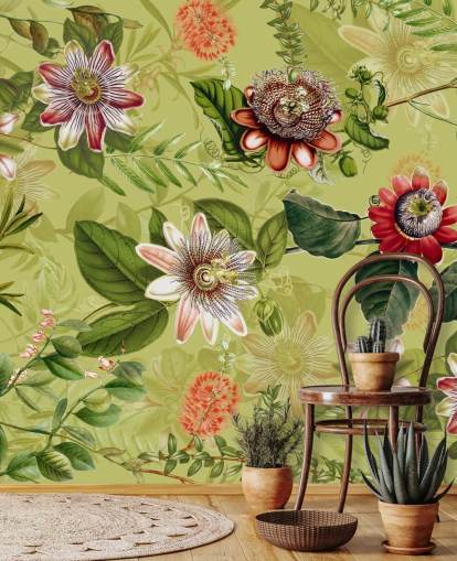 red flowers on green background wallpaper 