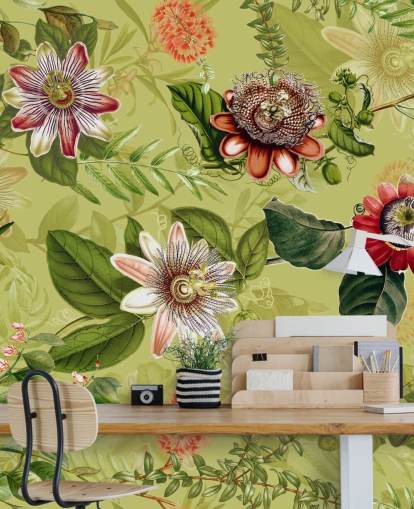 red flowers on green background wallpaper 