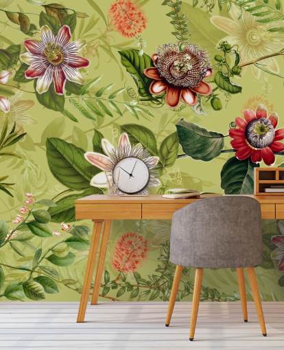 rode bloemen op groen achtergrondbehang 