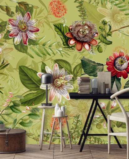 red flowers on green background wallpaper 