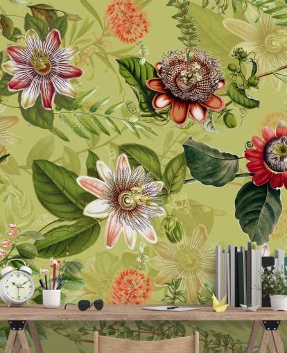 fiori rossi su sfondo verde carta da parati 