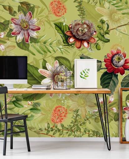 papel tapiz de flores rojas sobre fondo verde 