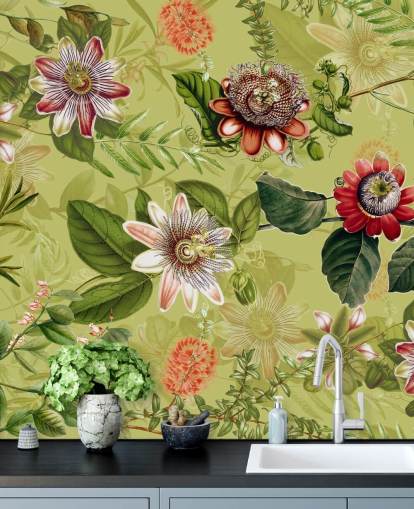 flores vermelhas no papel de parede de fundo verde 