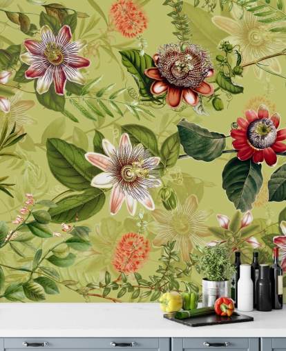 red flowers on green background wallpaper 