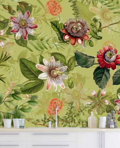 red flowers on green background wallpaper 