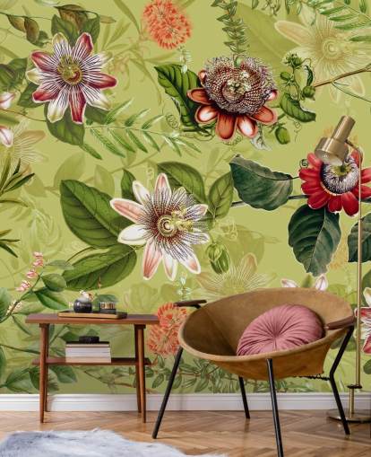 rode bloemen op groen achtergrondbehang rode bloemen op groen achtergrondbehang