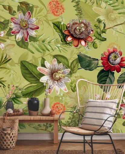 red flowers on green background wallpaper 