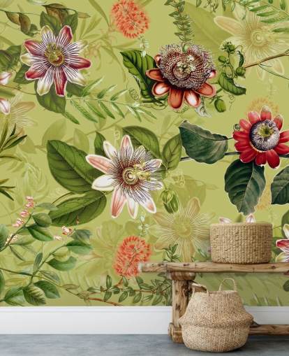 red flowers on green background wallpaper 