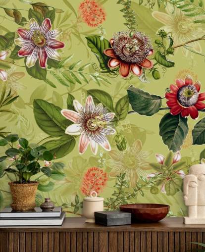 red flowers on green background wallpaper 