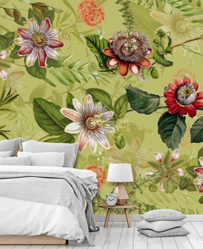 rode bloemen op groen achtergrondbehang rode bloemen op groen achtergrondbehang