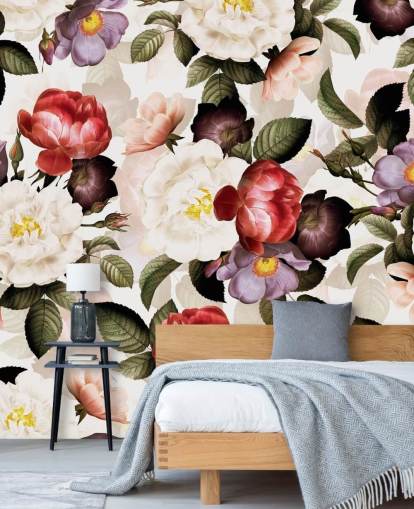 white, pink and purple floral wallpaper