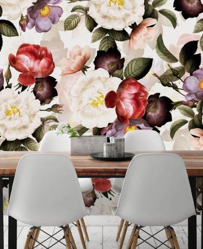 white, pink and purple floral wallpaper