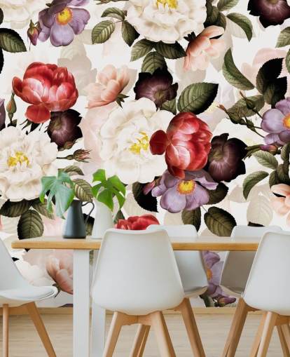 weiße, rosa und lila Blumentapete