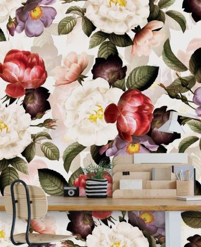 white, pink and purple floral wallpaper